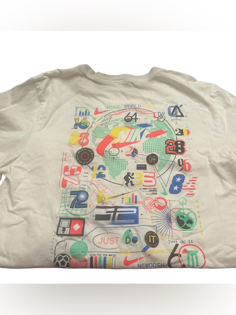 Nike White Graphic Tee with Multicolor Sport Icons